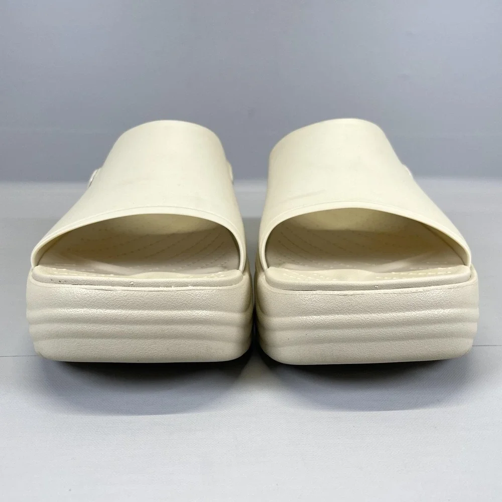 Crocs Skyline Slides Womens Size 7 Cream Platform Wedge Sandals Slip On Shoes